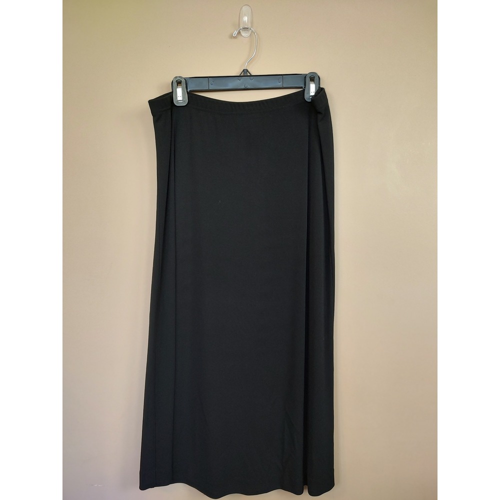Talbots Black Maxi Skirt Medium Elastic Waist Rayon Blend Straight Minimalist